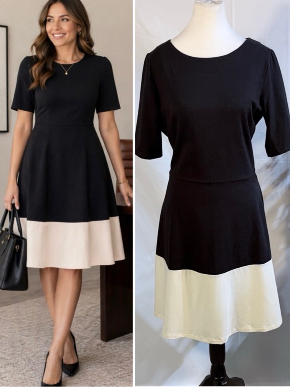 Duffield Lane Black White Colorblock Fit & Flare Dress Short Sleeve Sz L🧡